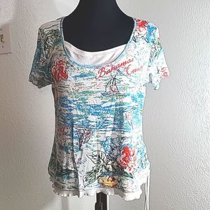 Beachy Top, Blue, White, Orange, Size Medium,  NWOT